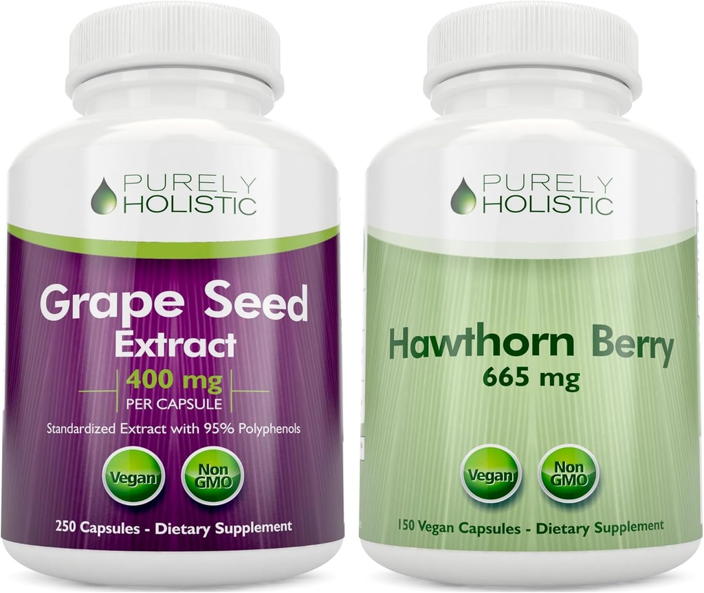 Čisto holistični izvleček grozdnih semen 400mg + Hawthorn Berry 665mg Bundle - 400 veganskih kapsul - izdelan v ZDA