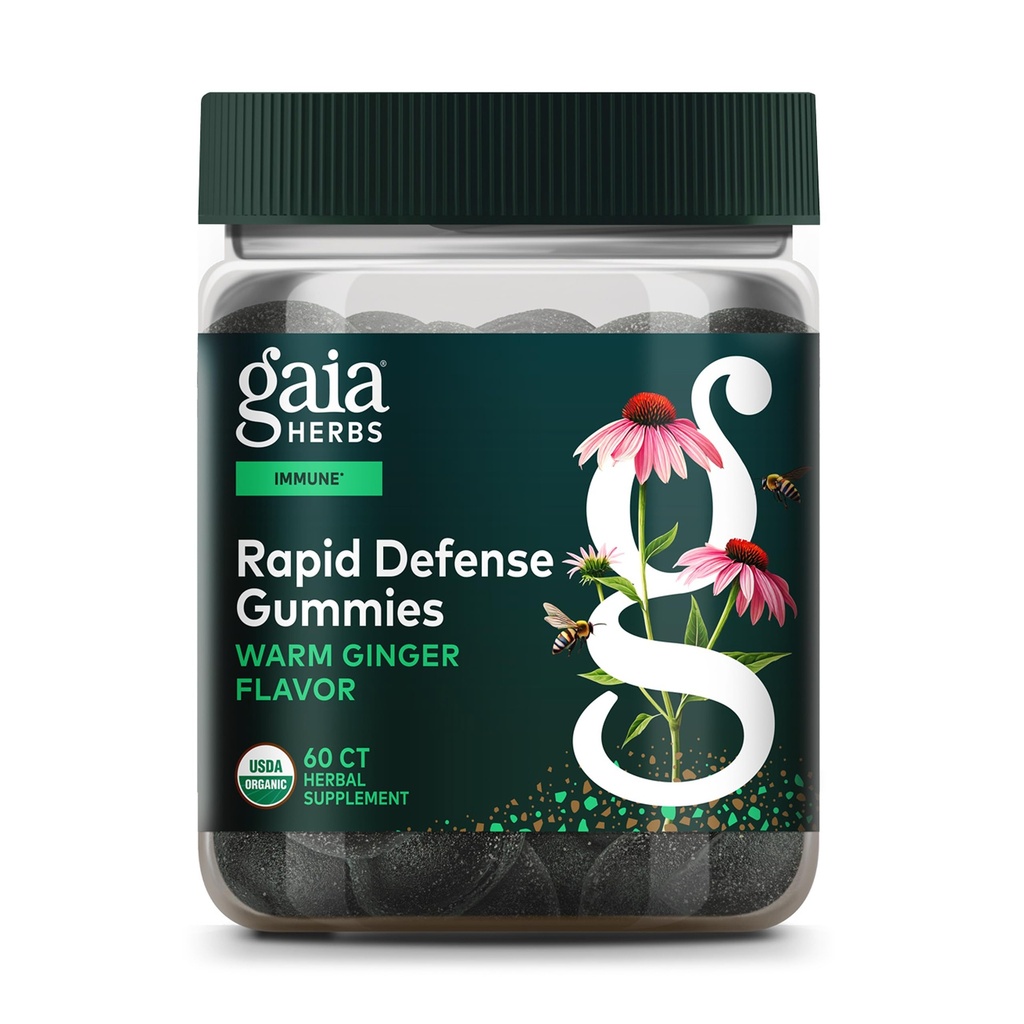 Gaia Herbs Organic Imune Rapid Defense Gummies - podpira imuniteto - z Propolis, Ginger, in Echinacea - 60 Veganski Gummies (30-dnevna dobava)