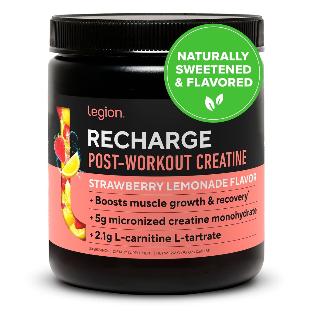 LEGION Recharge Post Workout Drink - Mikronized Kreatin Monohidrat Natural Post Workout Recovery Drink - Muscle Builder & Recovery Booster Post Workout Dodatki (Strawberry Lemonade, 30 Servings)