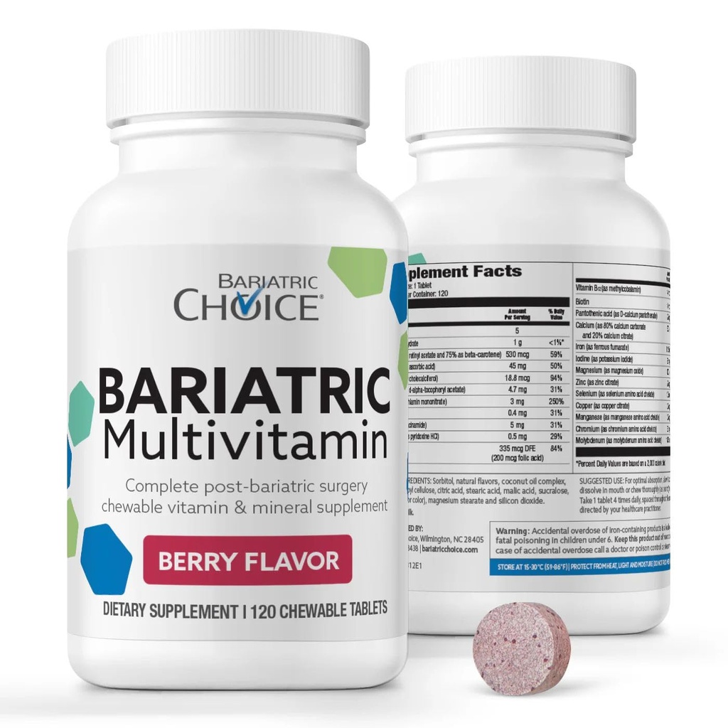 Bariatric Choice My Bariatric Chewable Multivitamin with Iron & 300mg Calcium, Berry (120ct)