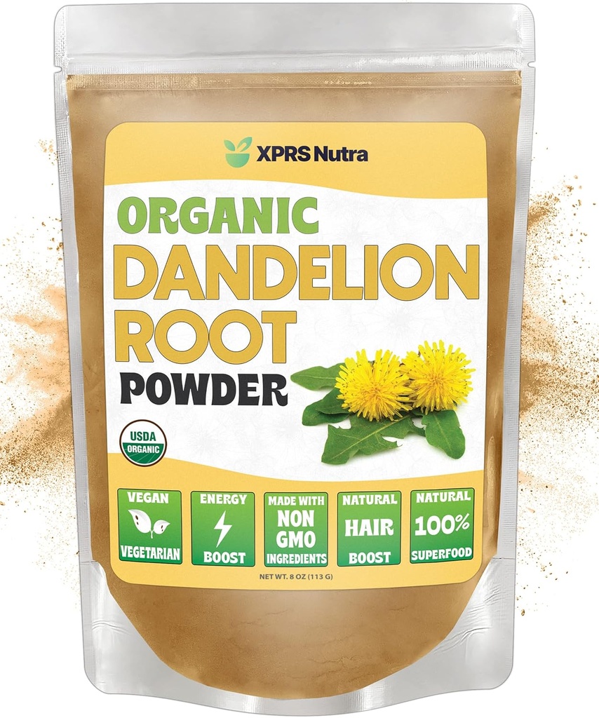 XPRS Nutra Organski Dandelion Root Powder - Vegan prijazno antioksidant moč za podporo jeter - Dandelion Koren za čaj in pijače - Imunsko povečanje Dandelion Powder (8 Ounce)