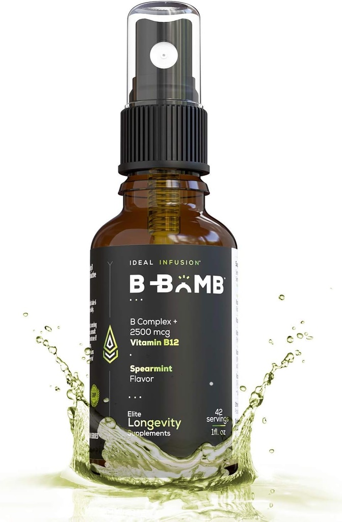 B-Bomb Vitamin B12 + B Kompleksni tekoči pršilo: metilkobalamin z adenozilkobalaminom: podpora energiji in razpoloženju, brez sladkorja, vegan, organska dišava