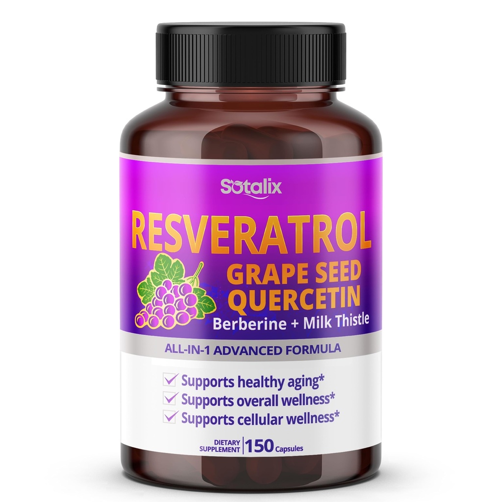 Resveratrol z grozdnim semenom + Quercetin Berberine + Mlečni opornik močno proti staranju - ZDA Made & Tested (150-dnevno oskrbo (Pack of 1))
