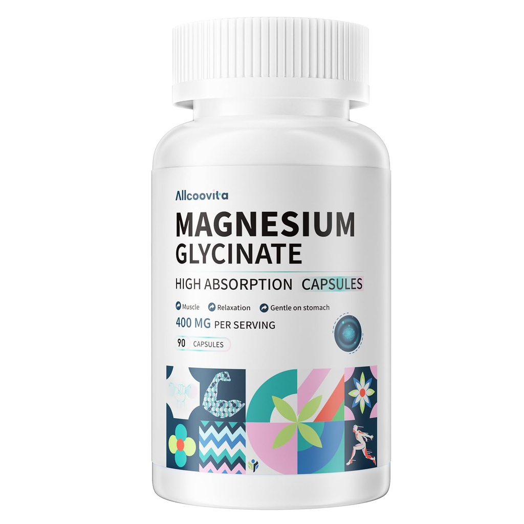 Magnezij Glicinat 400 MG na odmerek 100% kelirano za visoko absorpcijo, nežno na želodcu, ne-GMO, 90 vegetarijanskih kapsul
