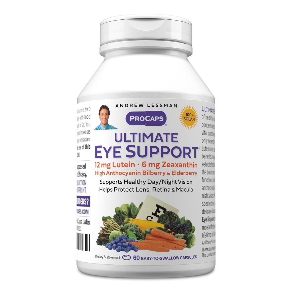 ANDREW LESSMAN Ultimate Eye Support 60 Softgels - 12mg Lutein, 6mg Zeaksantin, borovnica, ključni hranilci za podporo zdravje oči in spodbujanje zdravega vida. Brez dodatkov. Enostavno pogoltniti softgels