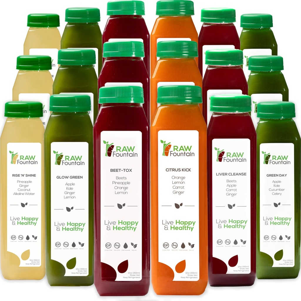 5 Day Juice čiščenje s surovo vodo, vse naravno surovo razstrupljanje čiščenje, sok za počitek telesa, hladno stiskani sok hitro, Odličen način za začetek zdravo dieto, 30 steklenic 12oz, 5 ingver posnetkov