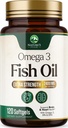 Omega 3 Ribje olje 2400 mg Dopolnilo, Trajno izvorno, Trojno moč Omega-3 Dopolnilo Softgels, Podpora za zdravje možganov, EPA & DHA Ribje olje Maščobne kisline Dopolnila, Gluten & GSO, 120 Mehkužci