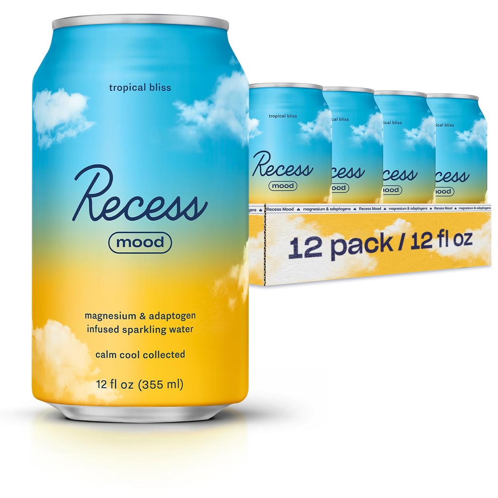 Recess Mood Magnezij & Adaptogen Pij, Sprostitev Pijača, 12 Ounce (Tropična Bliss, 12 Pack)
