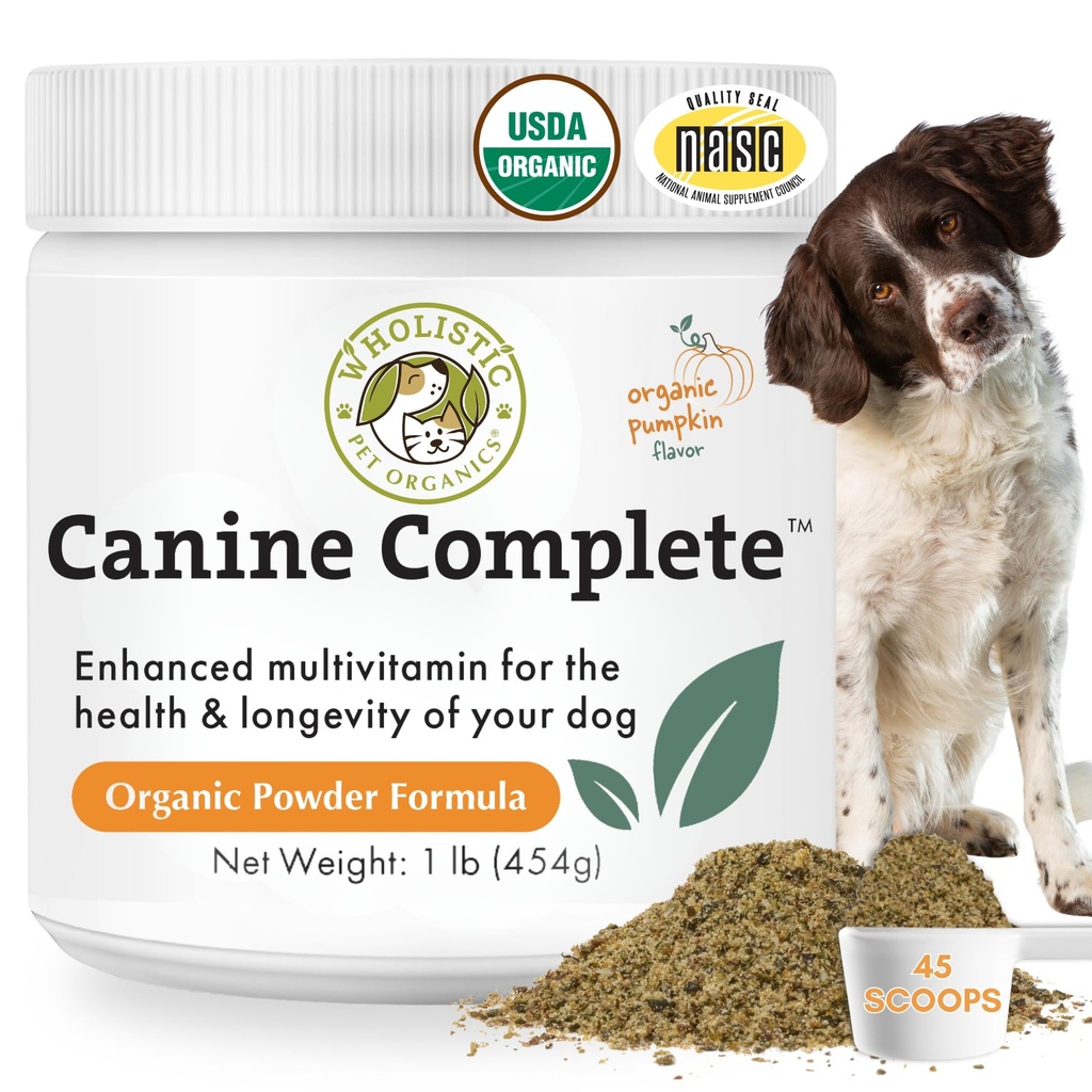 Wholistic Pet Organics Canine Complete - Dog Multivitaminski prašek - 1 Lb - Dnevni pasji vitamini in dodatki za domače hrane - Imunski sistem, koža, plašč in splošno zdravje - Majhna in velika pasma