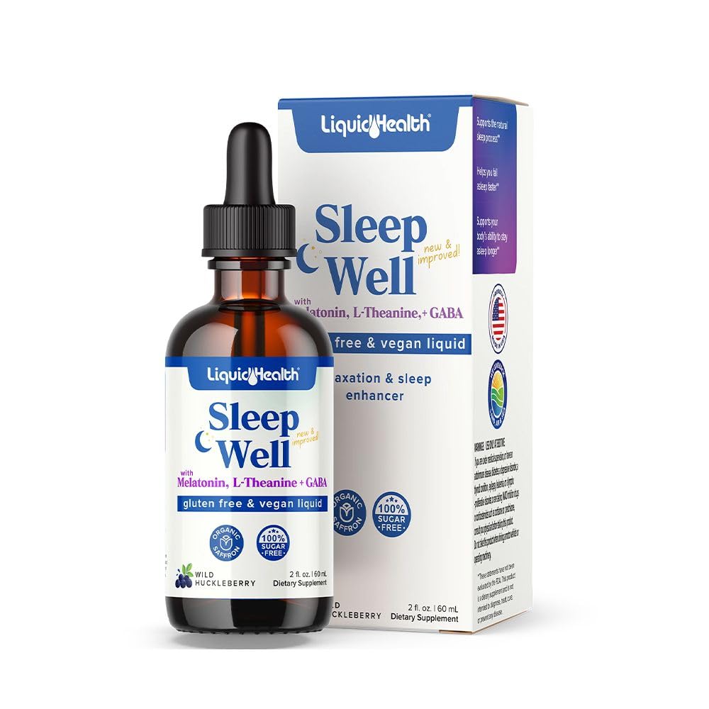 LIQUIDHEALTH Sleep Well Natural Sleep Aid Melatonin kapljice - boljši spanec in razpoloženje, sprostitev in miren um, padec spanje hitreje spanje dlje - Izdelano v ZDA, Vegan, Sugar-free, brez zdravil, Non-GMO (2 oz)
