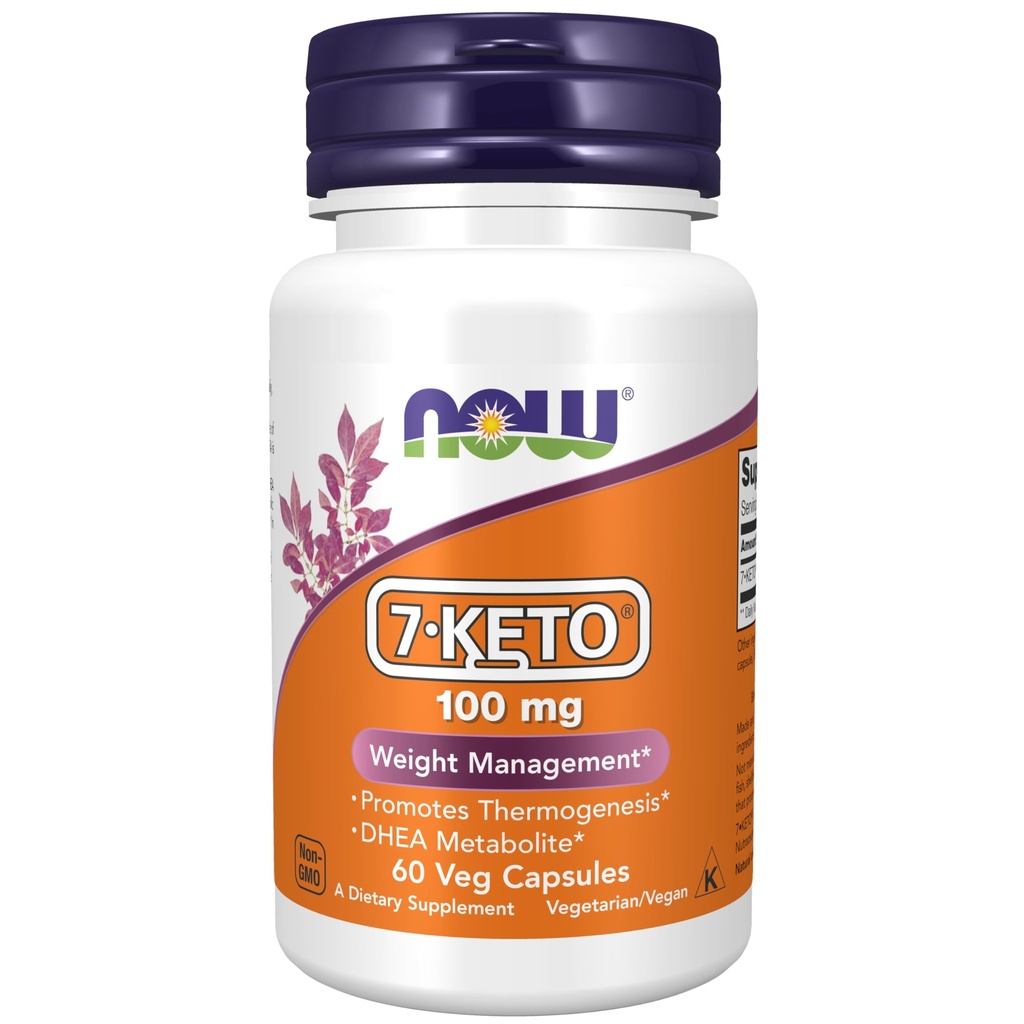 NOW Food Supplements, 7-Keto (DHEA acetat-7-one) 100 mg, upravljanje telesne mase*, 60 Veg kapsule