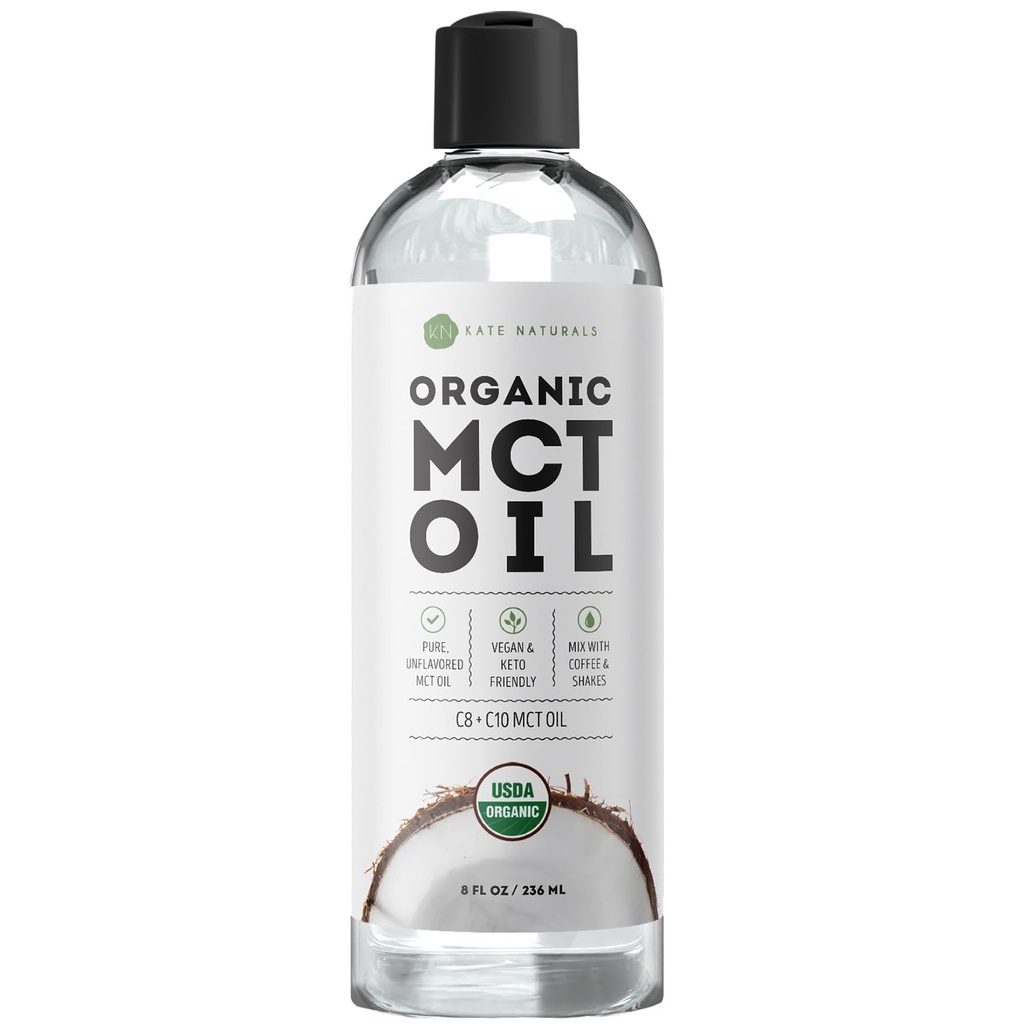 Kate Naturals MCT olje za kavo. Čisto kokosovo olje MCT C8 in C10 (8oz, organsko, nearomatizirano)