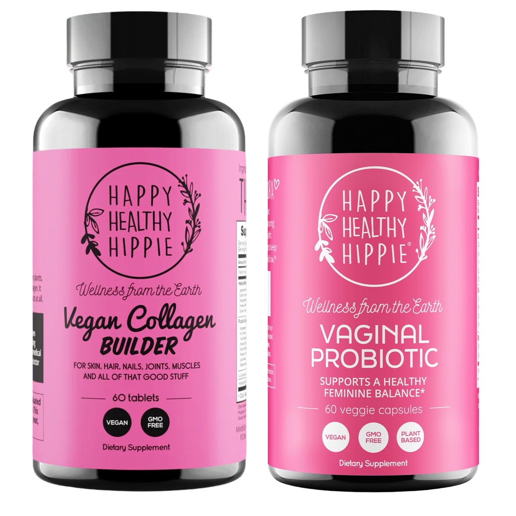 Happy Healthy Hippie Vaginal Probiotics za ženske & Vegan Collagen Builder Colagen tablete