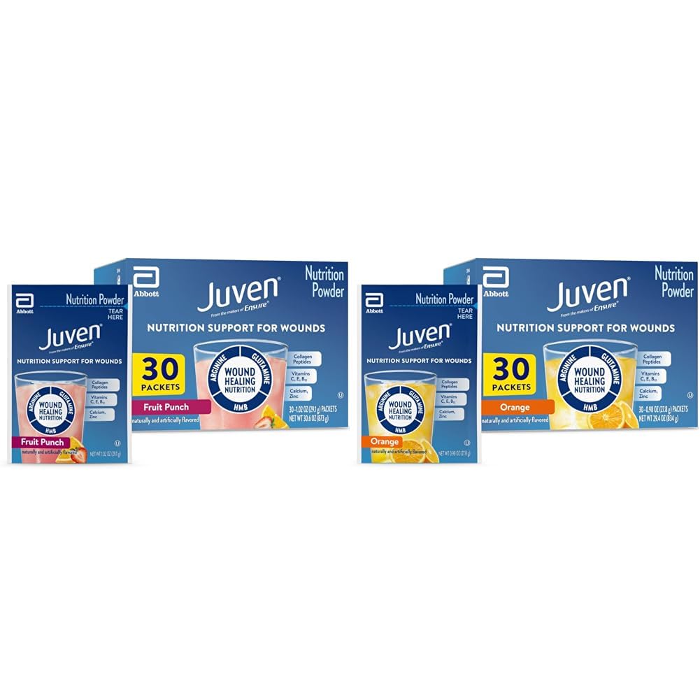 Juven Terapy Nutrition Drink Mix Powder for Raund Healing Support, Vključuje kolagenske beljakovine, Orange 30 Število in sadje Punch 30, 60 Skupni paketi