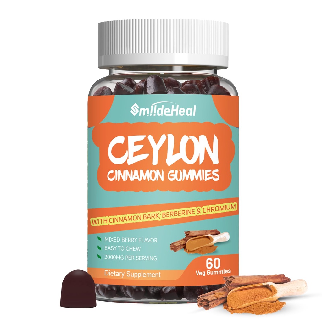 Cejlon brez sladkorja Cimet Gummies 2000MG, cimet dodatek s krom in cimet Bark, Vegan, Non-GMO, Gluten Free, 60 Gummies