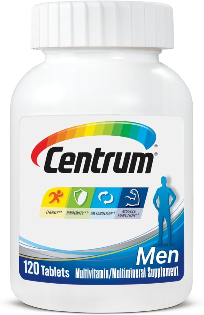 Centrum Multivitamin za moške, Multivitamin/Multimineral dodatek z vitaminom D3, B Vitamini in antioksidanti, Gluten brez, Ne-GMO sestavine - 120 Število