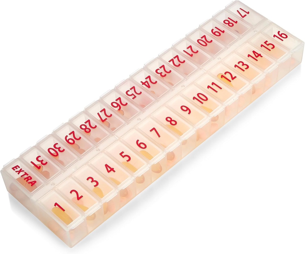 Organizator velike tablete Mesečni 32 Kompartmenti - 30 dan Tablete Organizator 1 čas na dan, Velik kompartment Box za zdravila, BPA-free Plastic, Odstranljiva Lid za enostavno nalaganje medicine, Vitamini, Počisti