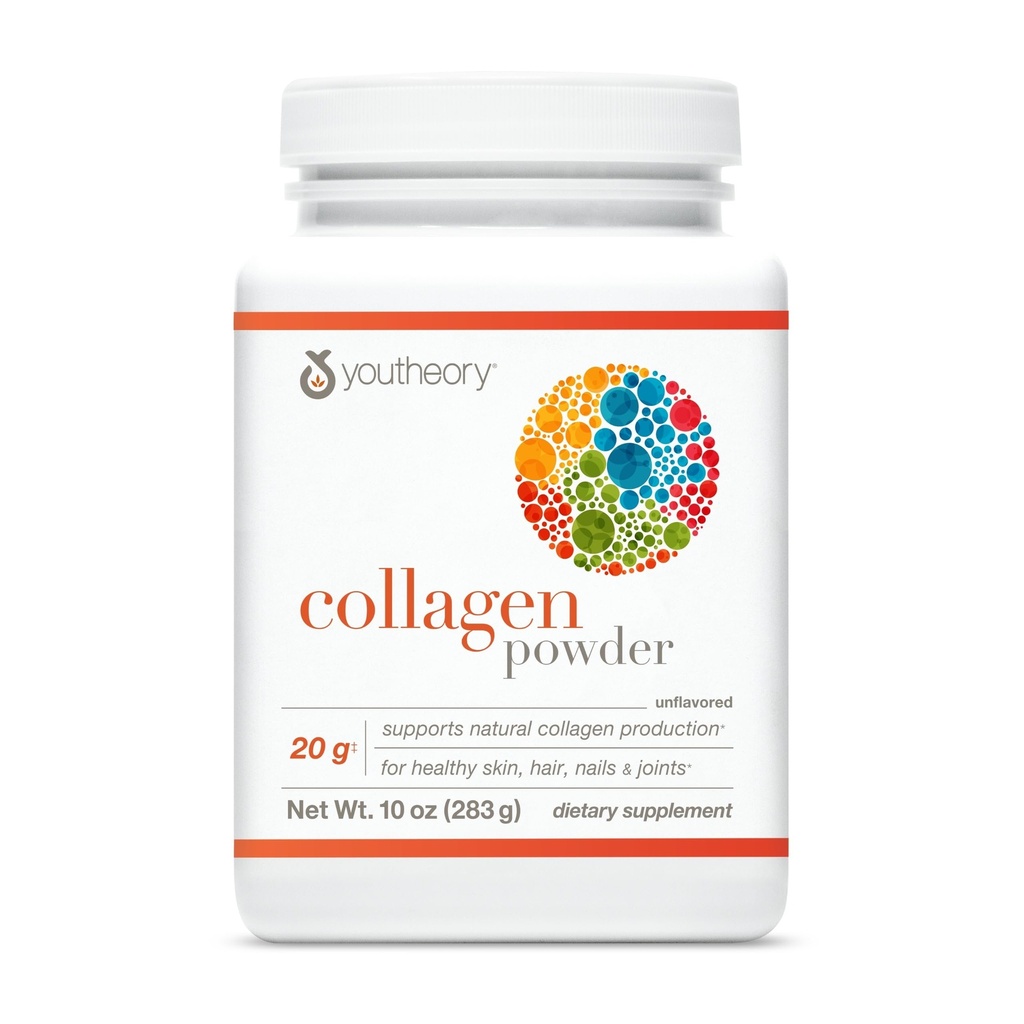 Youteory Collagen Powder - z aminokislinami, minerali, vitaminom C & B7 (Biotin) - podpira zdrave kosti, mišice, lase, nohte, kožo in sklepe* - hidroliziran - nearomatiziran - 10 oz (10 strežnice)