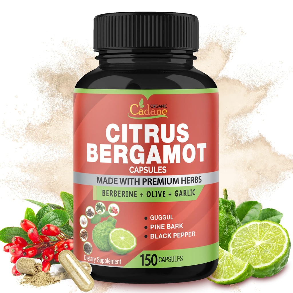 Cadane Citrus Bergamot Dodatne kapsule z Berberine, Olive, Guggul, Česen, Pine Bark, Črna paprika - 150 Caps za 5 mesecev dobave