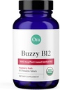 Ora Organski vitamin B12 1500mcg - Na rastlinah osnovan metilkobalamin za odrasle - Natural Stimulant-free Energy, Raspberry Flavor žvečljive tablete, brez dodanega sladkorja - 30 tablet