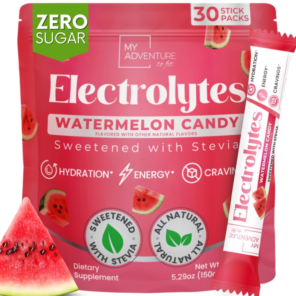 Nič sladkorna lubenica Candy Elektrolites Powder Packets (30 Pack) - Vse naravne sestavine, Kofein brez energije za osvežitev Hidracija - Vegan, Keto, Paleo Sugar Brez elektrolitov v prahu Brez sladkorja