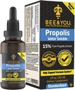 Bee in You 15% Pure Propolis Vodna raztopina Ekstrakt - visoka moč - nič sladkorja - nič kalorij - naravna imunska podpora&Trenutno grlo Relief Antioksidanti, Keto, Paleo, Gluten-free, 1 Fl Oz