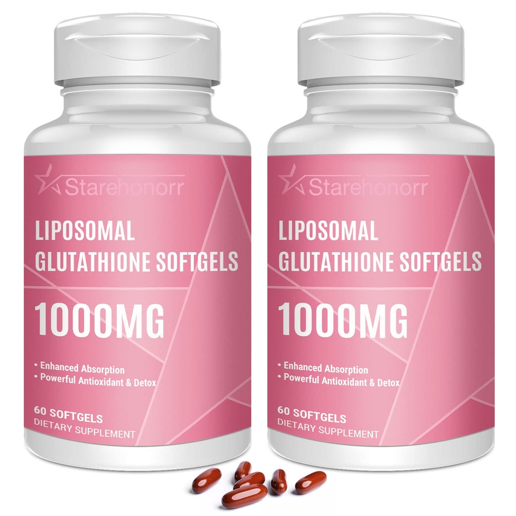 Liposomski glutation Softgels 1500MG, Zmanjšani glutation dodatek z vitaminom C, boljša absorpcija, Ne-GMO močan antioksidant za zdravo staranje, Detox, Imunsko zdravje,120 Mehkužci