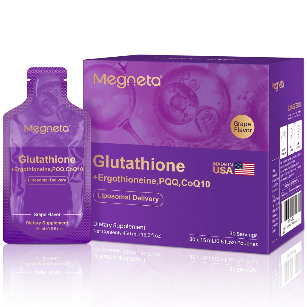 Dodatek liposomskega glutationa – 500 mg glutationa s PQQ, CoQ10 & vitamin C – visoka absorpcija Antioksidanta za imuno-energijsko podporo – grozdna aroma, 30 vrečka