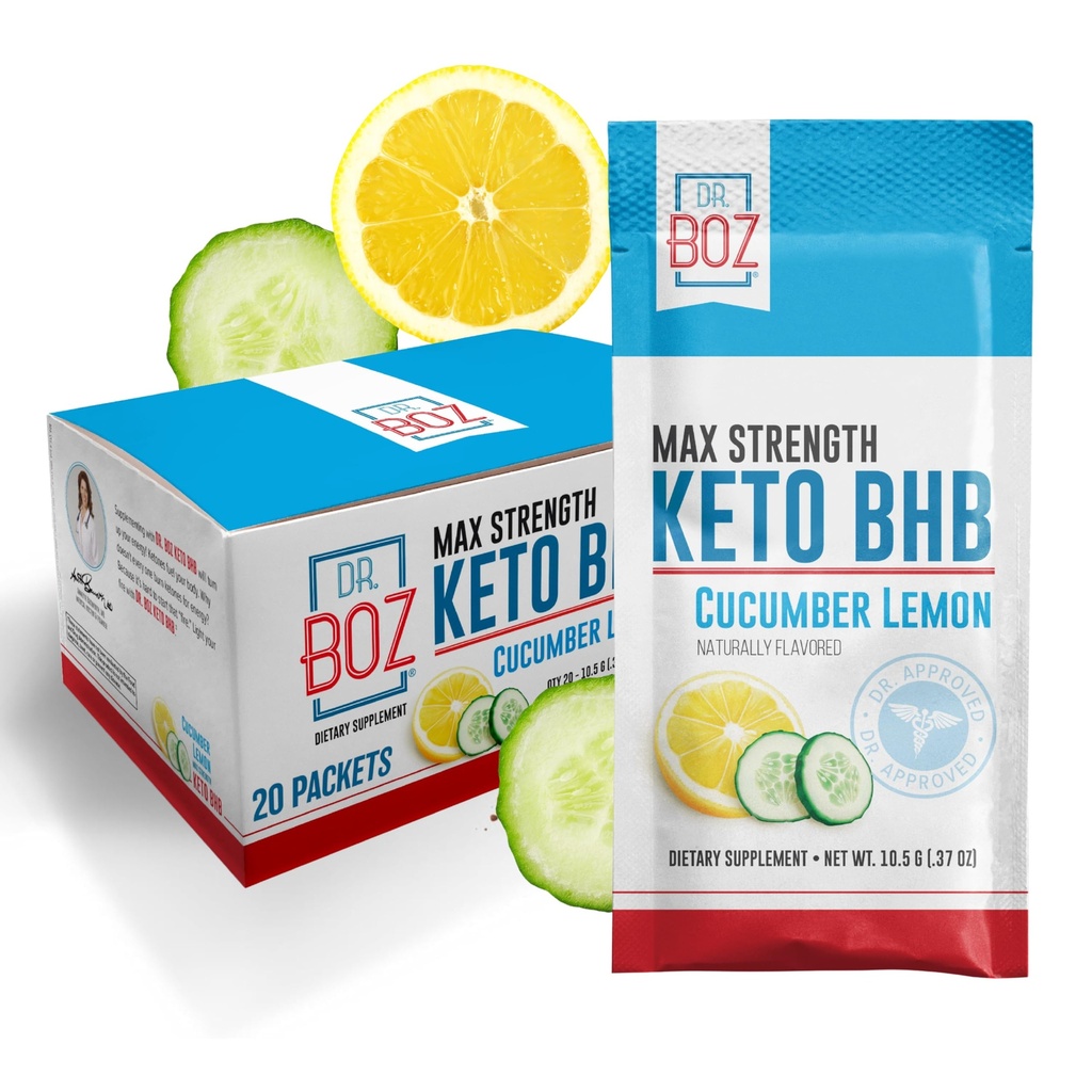 Dr. Boz - Keto BHB Powder - Cucumber Lemon, 20 Packets - Ketones Drink - Povečanje energije in zmanjšanje Cravings - Max Strength Prehranska dopolnila - Kakovost Tested - Izdelano v ZDA - 10.9oz (310g)