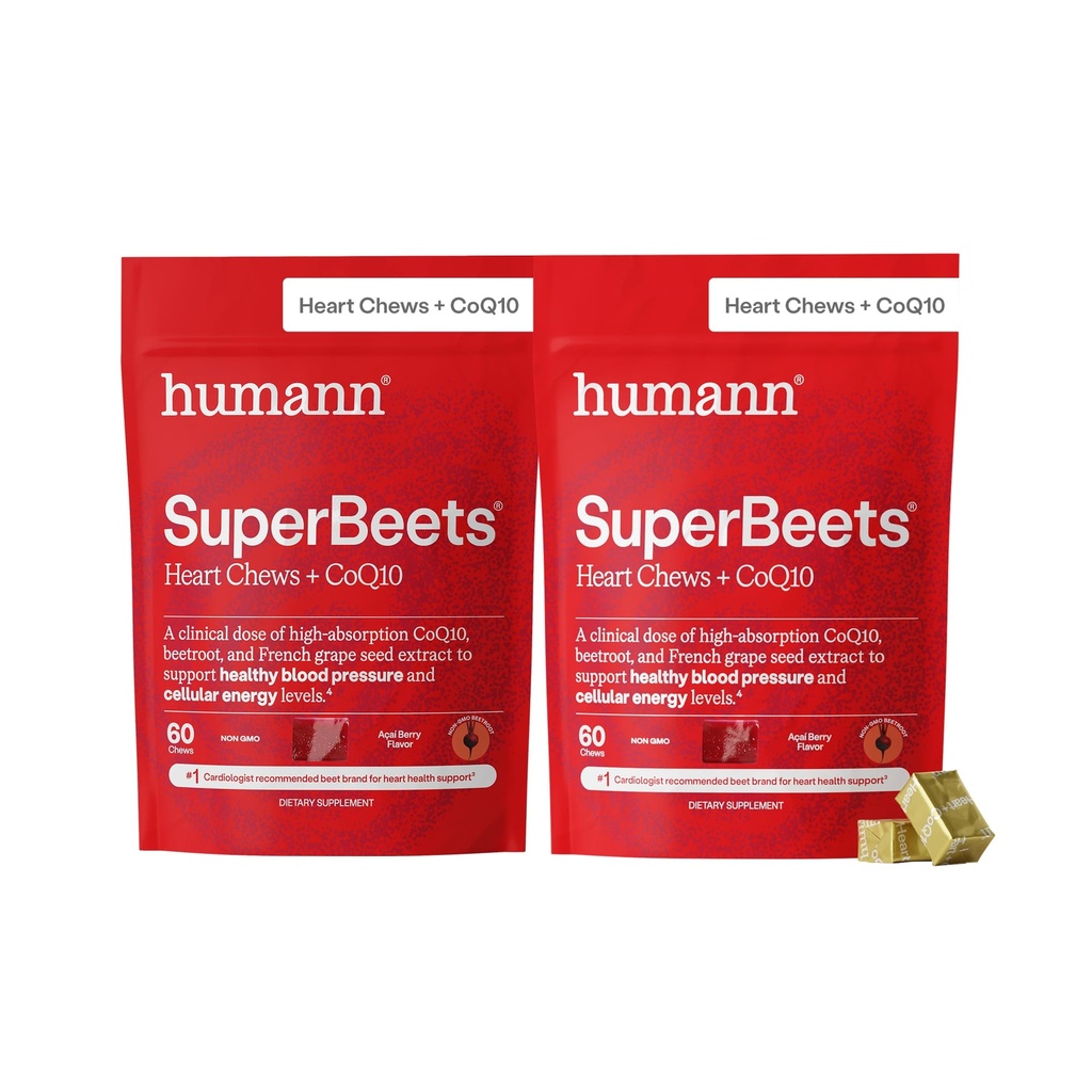 HumanN SuperBeets Heart Chews Advanced - 100mg CoQ10 Plus Beetroot & Grozdno seme ekstrakt, 120 Count
