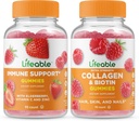 Življenjska Imunska podpora + Kolagen & Biotin, Gummies Bundle - odličen okus, vitaminski dodatek, Gluten brezplačno, GSO brezplačno, žvečljivi gumi