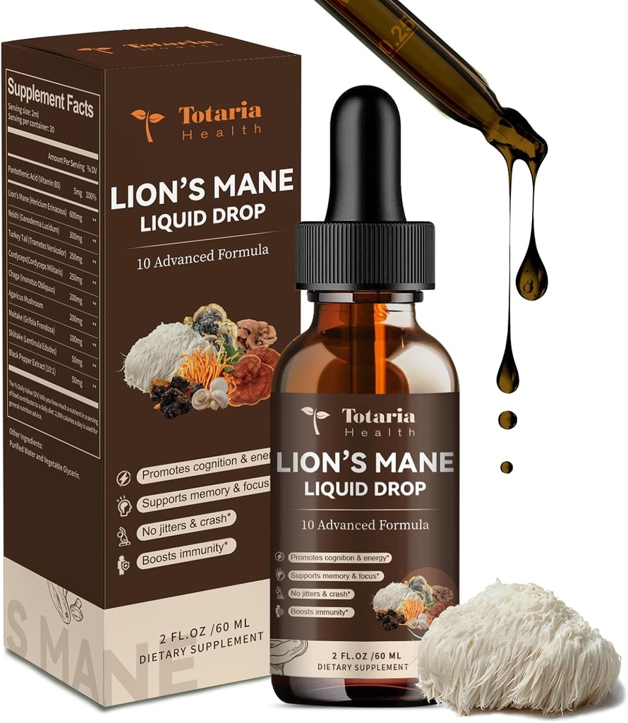 Levi Mane dodatek - Ekološki lev grivasta goba dodatek ekstrakt tekoče kapljice v prahu - Podpora možganov Imunski spomin fokus non-GMO, Gluten-free, Veganski naravni Tinkture Superfood