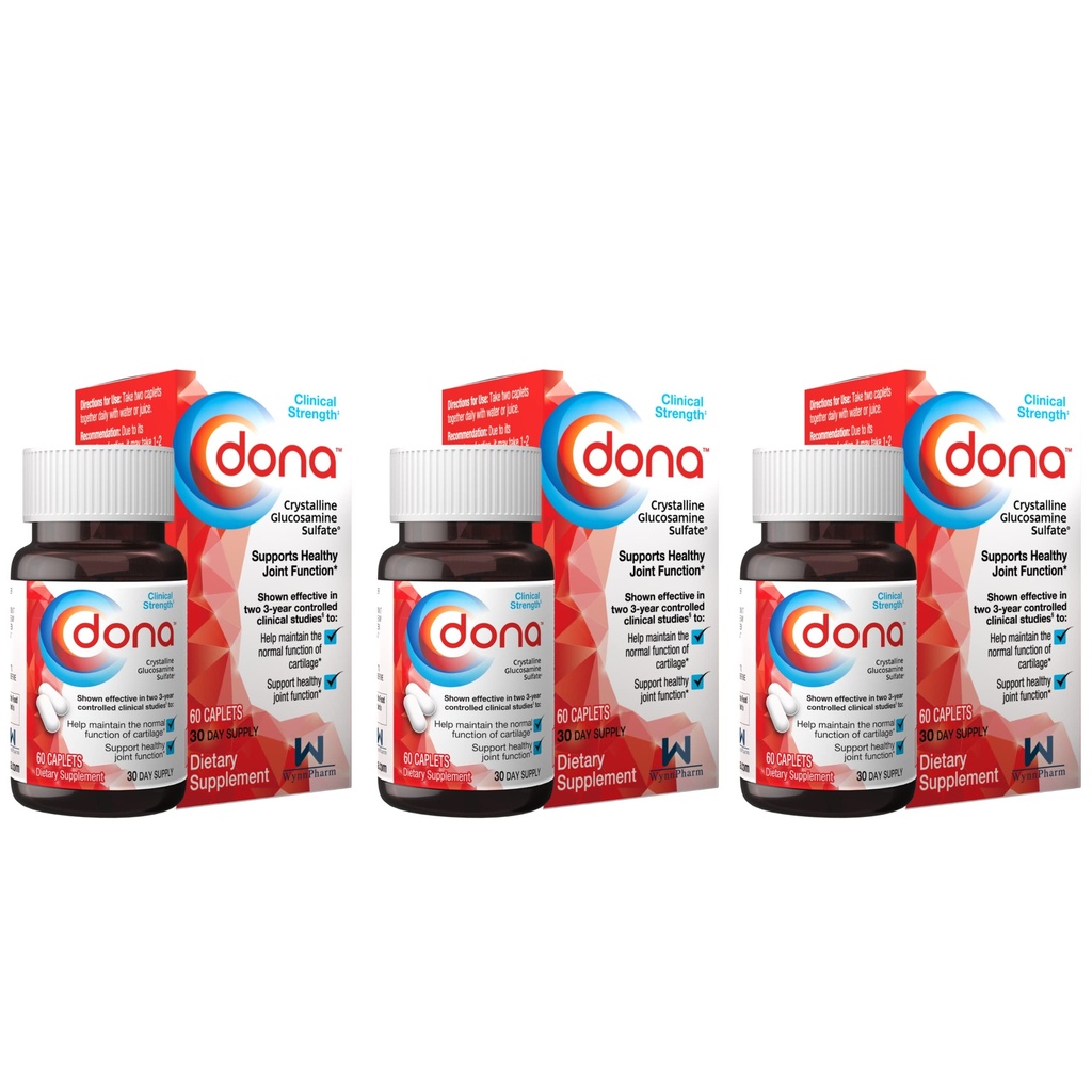 Dona Crystalline glukozamin sulfat, 750 Mg, Skupni dodatek tablete za Kolene Comfort & Skupna zdravstvena podpora, 750 Mg, 60 Število (3 paket)