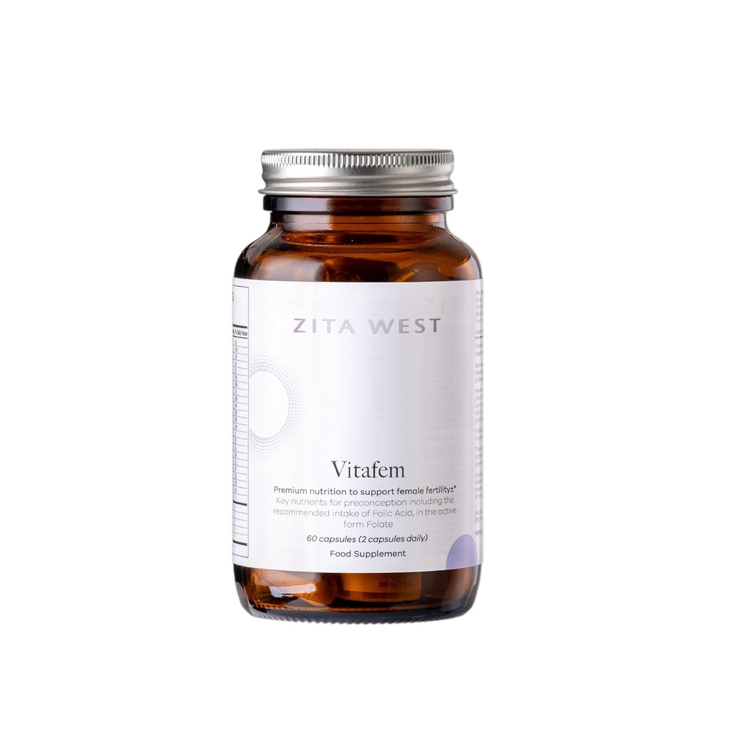 Zita West Vitafem Premium dodatek za plodnost za ženske - prednatalni vitamini z Folat za podporo predkoncepcije - 60 kapsul (1 mesec oskrbe)