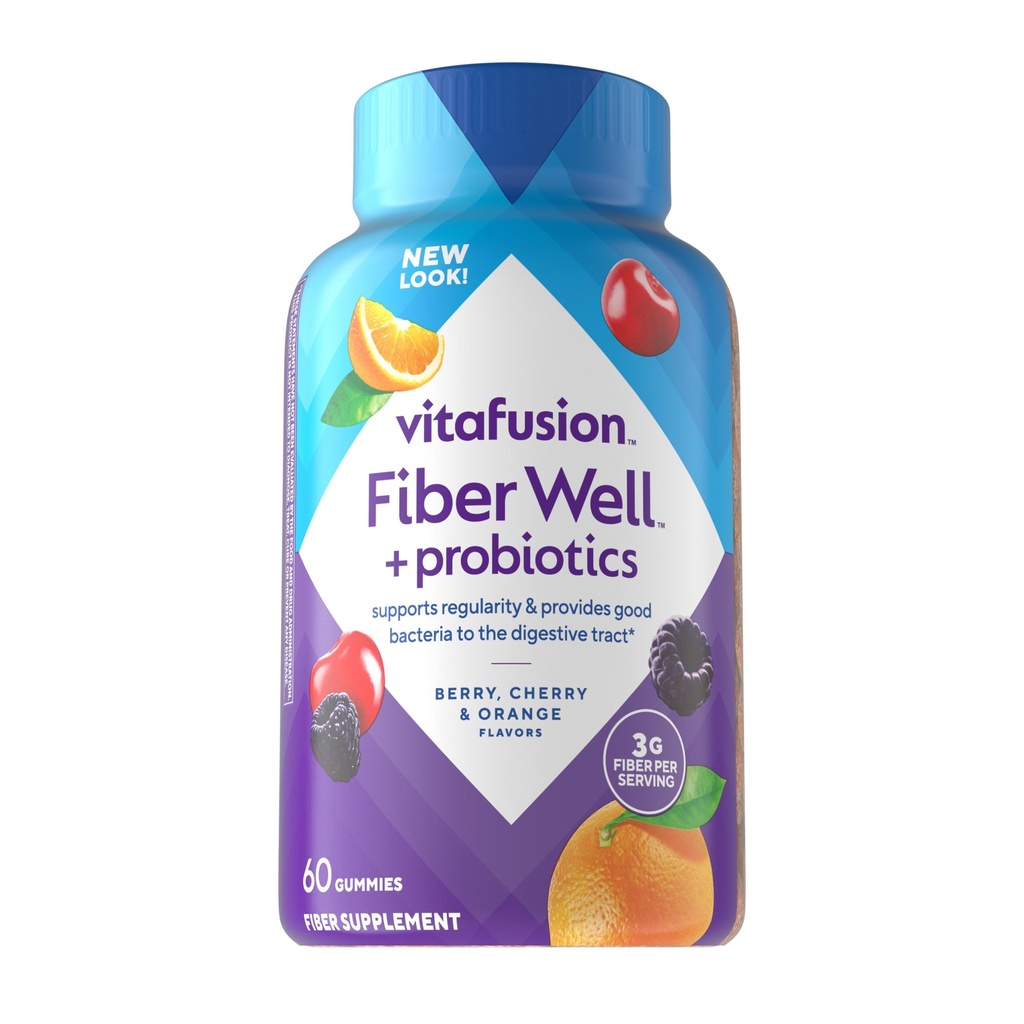 Vitafusion Fiber Well + Probiotiki Gumiji za odrasle – 3g Fiber na služijo za prebavno zdravje in probiotike*, 60 Število