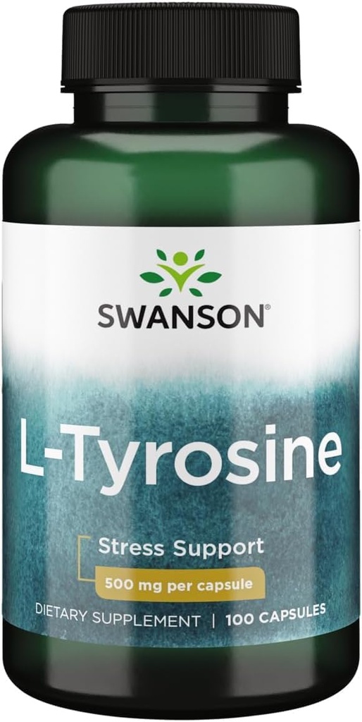 Swanson L-Tirozin - Aminokisline dopolnilo Spodbujanje Stress podporo, Kognitivne funkcije, in mentalna jasnost - pomaga podpirati splošno zdravje možganov - (100 kapsule, 500mg vsak)