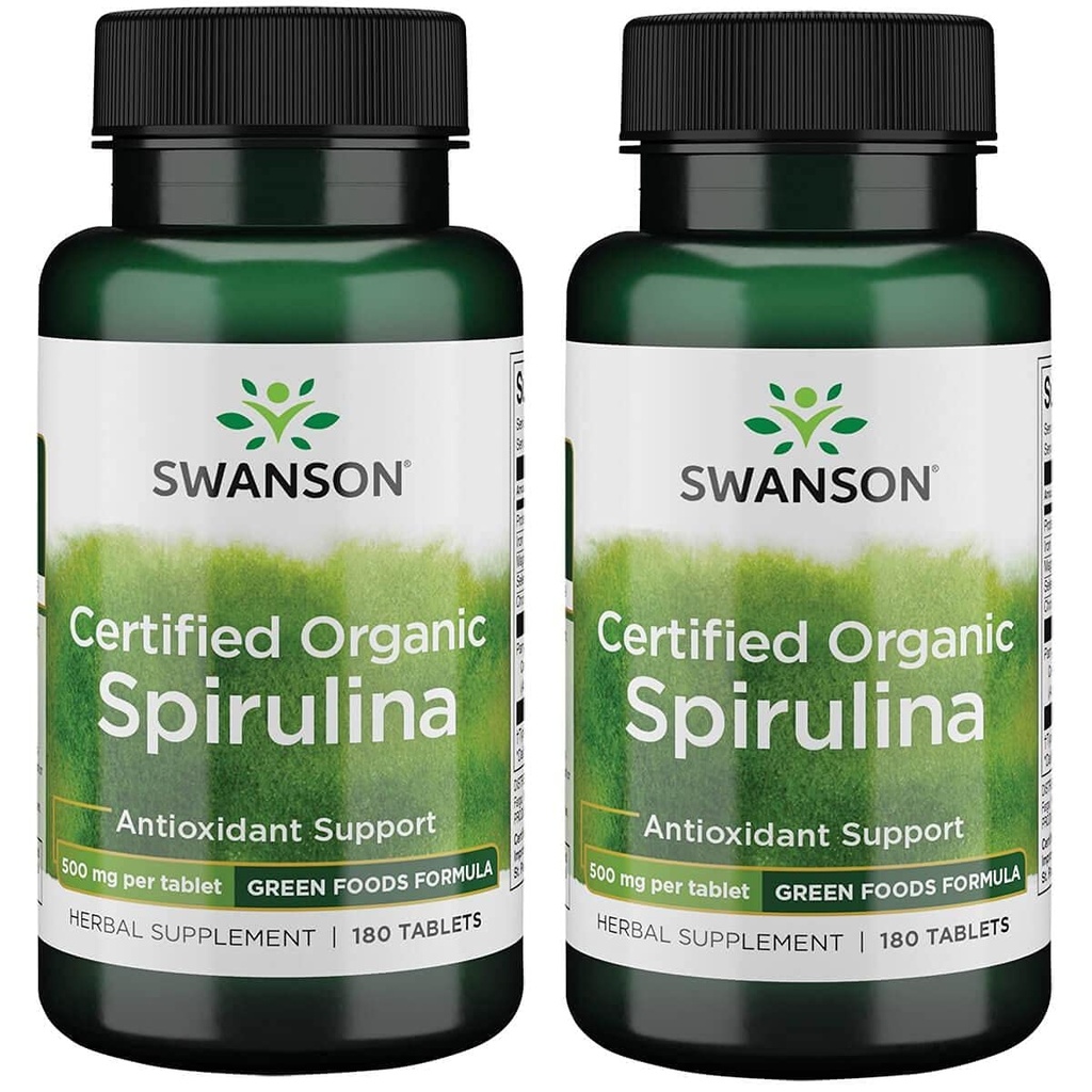 Swanson Certified Organic Spirulina 500 mg 180 tablet (2 pakiranji)