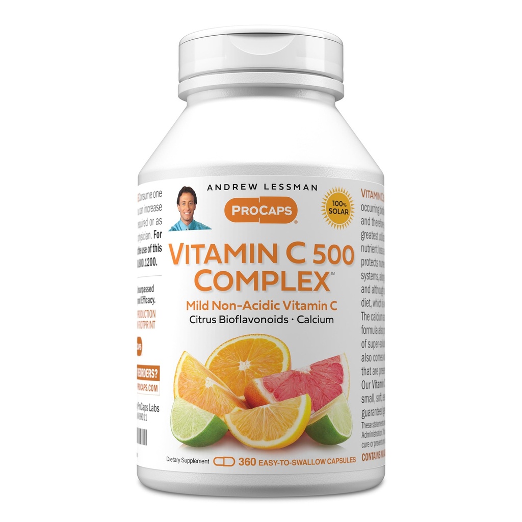 ANDREW LESSMAN Vitamin C 500 Kompleks 360 Kapsule - neacidni vitamin C Plus citrusi Bioflavonoidi za imunski sistem in podporo proti oksidantu, Brez želodčne vznemirjene, majhne Kapsule, enostavne za pogoltnitev