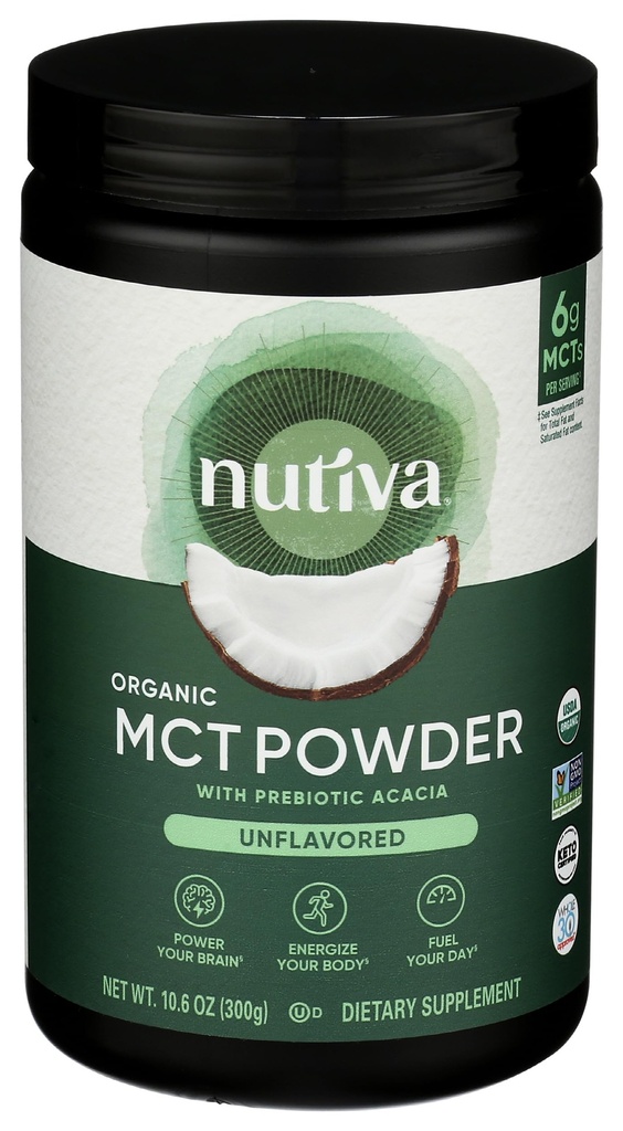 Nutiva Organic MCT Prašek s prebiotično Acacia Fiber, Classic, 10.6 Oz, USDA Organic, Non-GMO, Non-BPA, Vegan, Gluten-free, Keto & Paleo, Instant Beverage ali Boost za kavo in napitki
