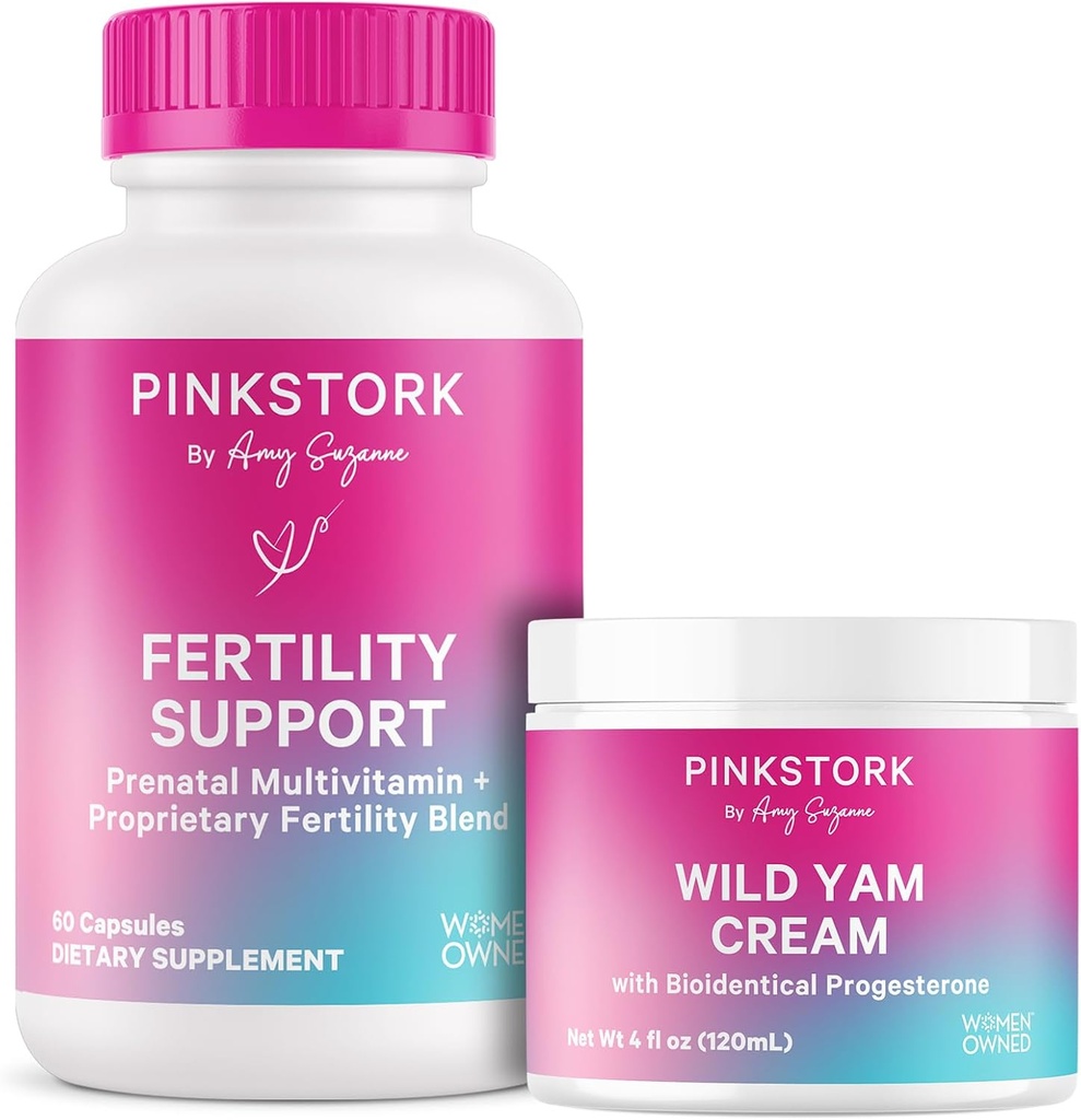 Pink Stork plodnost dopolnila za ženske in Wild Yam krema za podporo Conception in Hormone Balance, Inositol, Ashwagandha, Vitex, in Folate - Duo