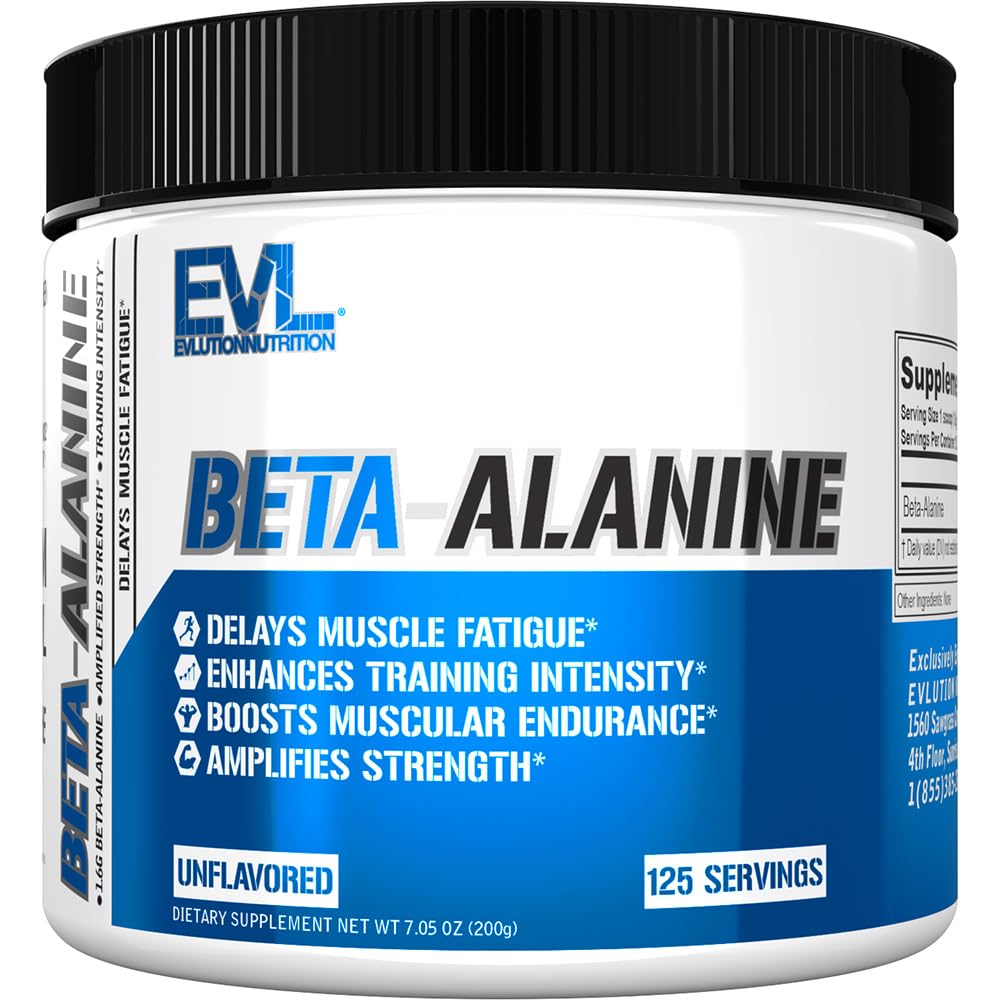Evlution Nutrition Beta-Alanin - podpira mišično vzdržljivost, intenzivno usposabljanje in moč - 1.6g Pure Beta-Alanin Per Serving - Recovery - prehransko dopolnilo - nearomatiziran prašek - 125 Servingov