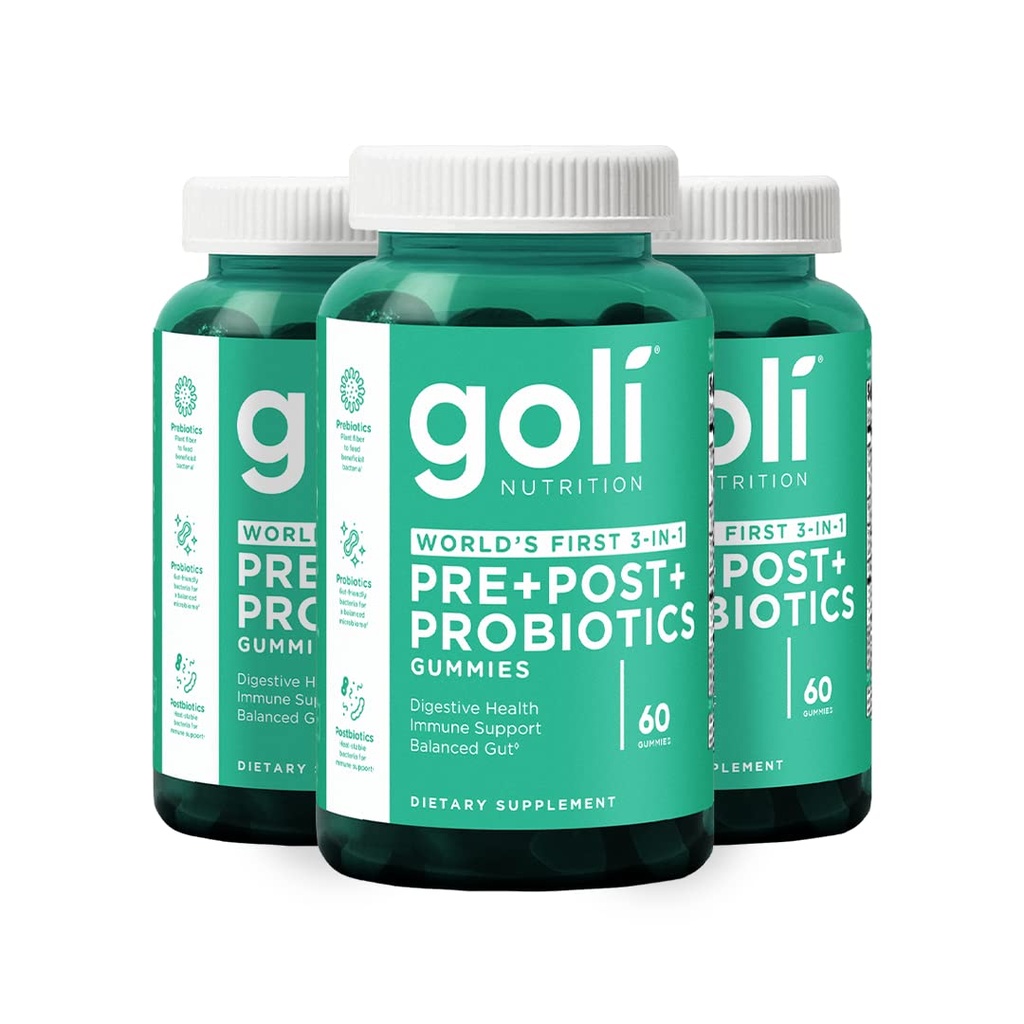Goli Nutritional Supplement, Pre+Post+Probiotiki Gummy - 180 Count - Prvi 3-v-1 Gluten-free na svetu, Vegan, Non-GMO, in želatina-free.