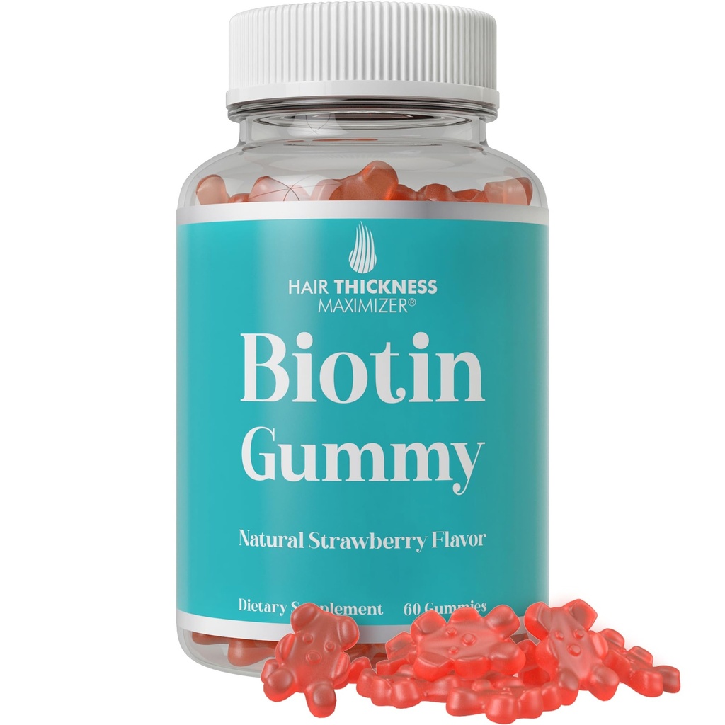 Ultra visoka moč Biotin Gumiji za rast las za ženske in moške. Želatina brezplačno, Vegan Biotin 10000mcg Žvečilni izdelki za močnejše lase kože in nohte. Velika okusna jagoda z okusom gumija