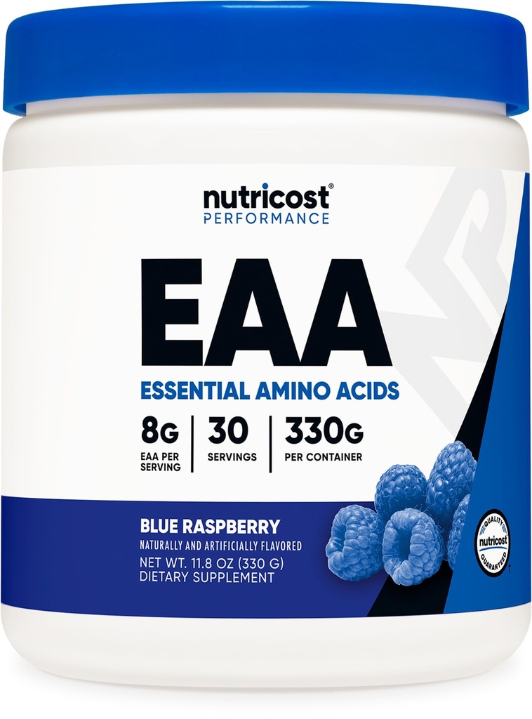 Nutricost EAA Powder 30 Servisi (modra malina) - Essential Aminokisline - Ne-GMO, Gluten brezplačno, vegetarijansko prijazno