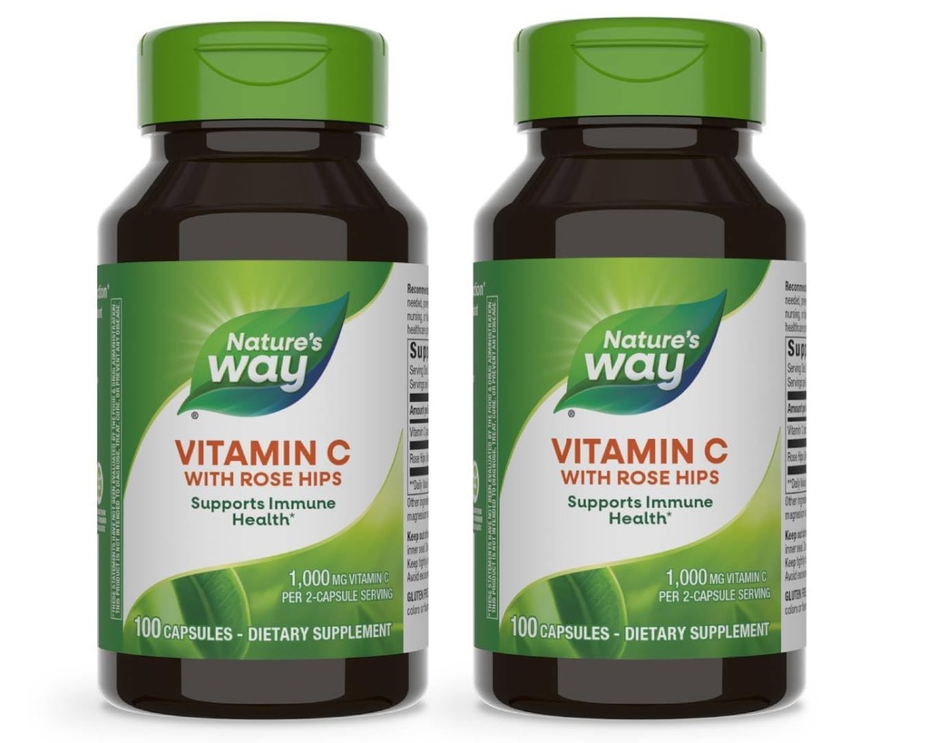 Naravoslovna pot Vitamin C z Rose HIPS, Močni antioksidant in imunske funkcije Podpora iz vitamina C*,Promoti Kolagen za zdravo kožo*, 100 kapsul (Packaging May Vary) - 2 paket