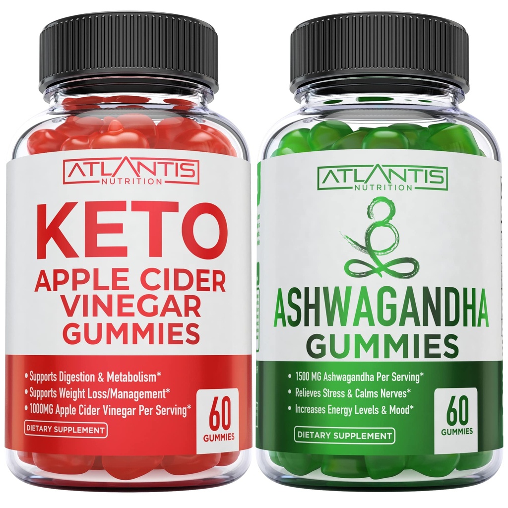 60 Keto Apple Cider Vinegar Gumies Napredno hujšanje + 60 Ashwagandha Gumies - 1500MG Ashwagandha Per Serving
