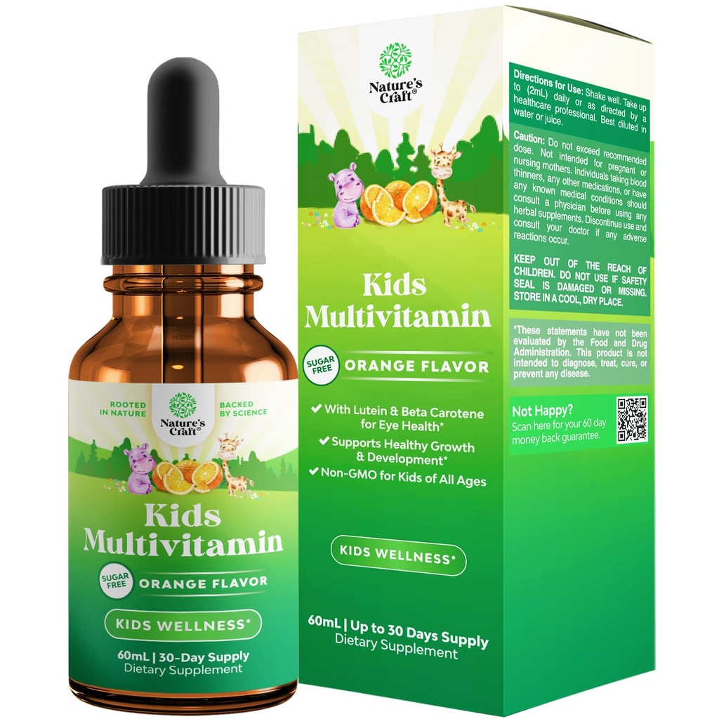 Natures Craft Liquid Multivitamin for Kids Immunity Support - Yummy Toddler Supplement with a C D3 E B6 and Vitamins of All Ages High Absorption 2Fl Oz (Pack of 1)