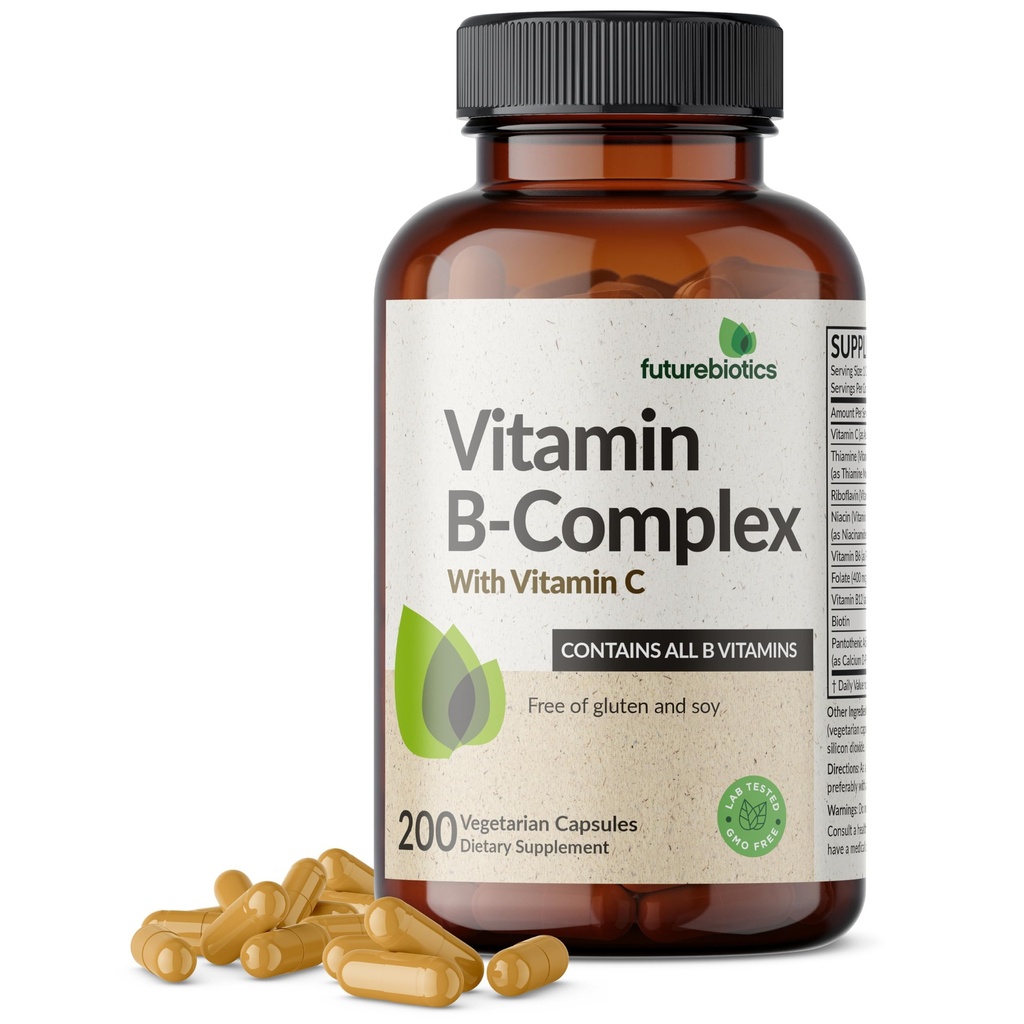 Futurebiotics Vitamin B Complex z vitaminom C podpira proizvodnjo energije, živčni sistem in imunske podpore - Ne-GMO, 200 vegetarijanske kapsule