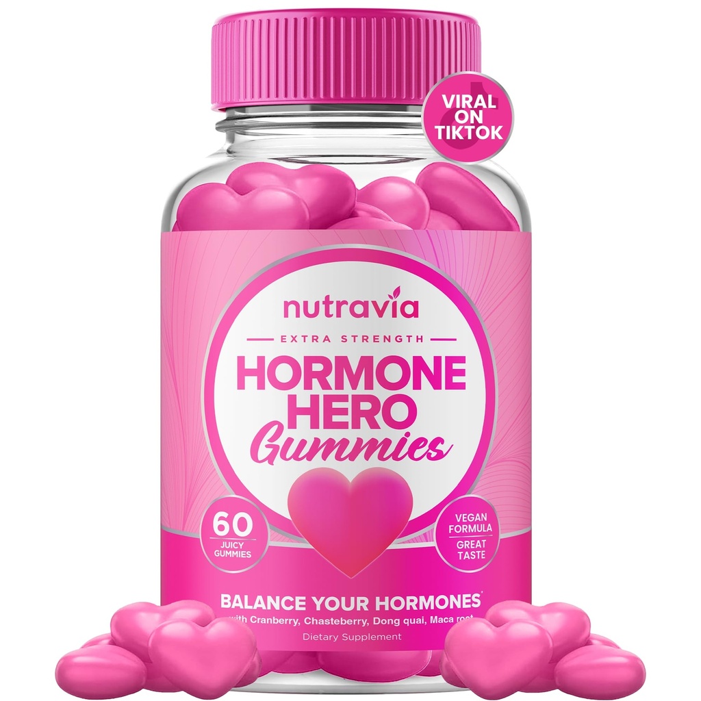 Hormonsko ravnovesje za ženske Gumiji + PMS Relief dodatek - podpira Mood Swings, Clear Skin, zmanjšanih Cramps in napenjanje - Hormonski PMS Gumies PCOS Vitamin z brusnice, Dong Quai (60 Gummies)