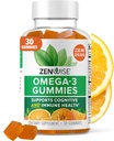 Zenwise Health Omega 3 Gummy Supplement - Burpless Omega 3 Dodatek z DHA & EPA maščobne kisline za imuno zdravje - Trajno izvorno ribje olje, Laneno olje in vitamin E - 30 Gumies